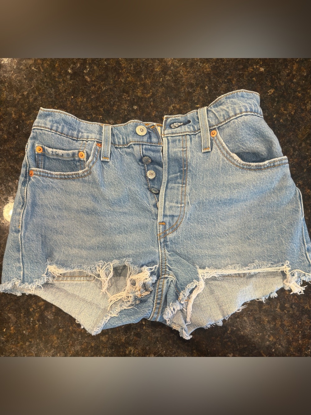 Levi's Light Blue Distressed High-Rise Denim Shorts